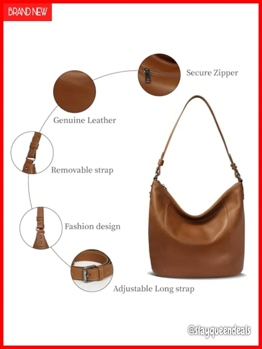Genuine Leather Hobo Shoulder Bag Women Crossbody Tote